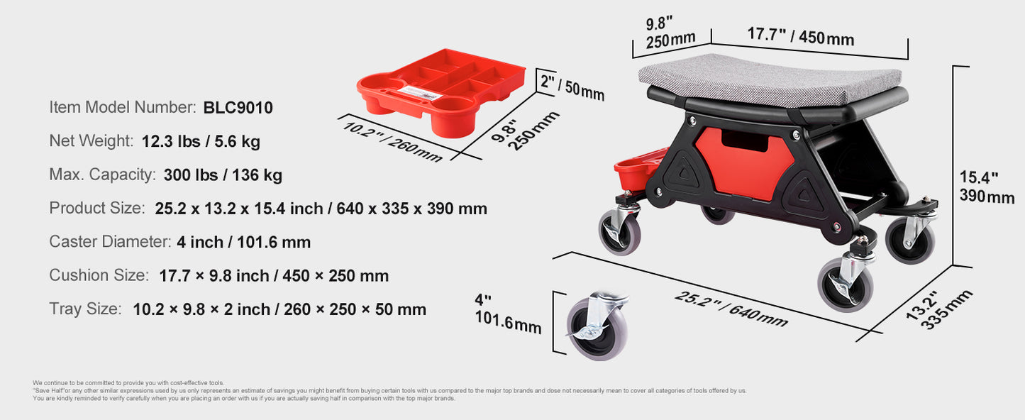 Technician's Rolling Detailer Seat